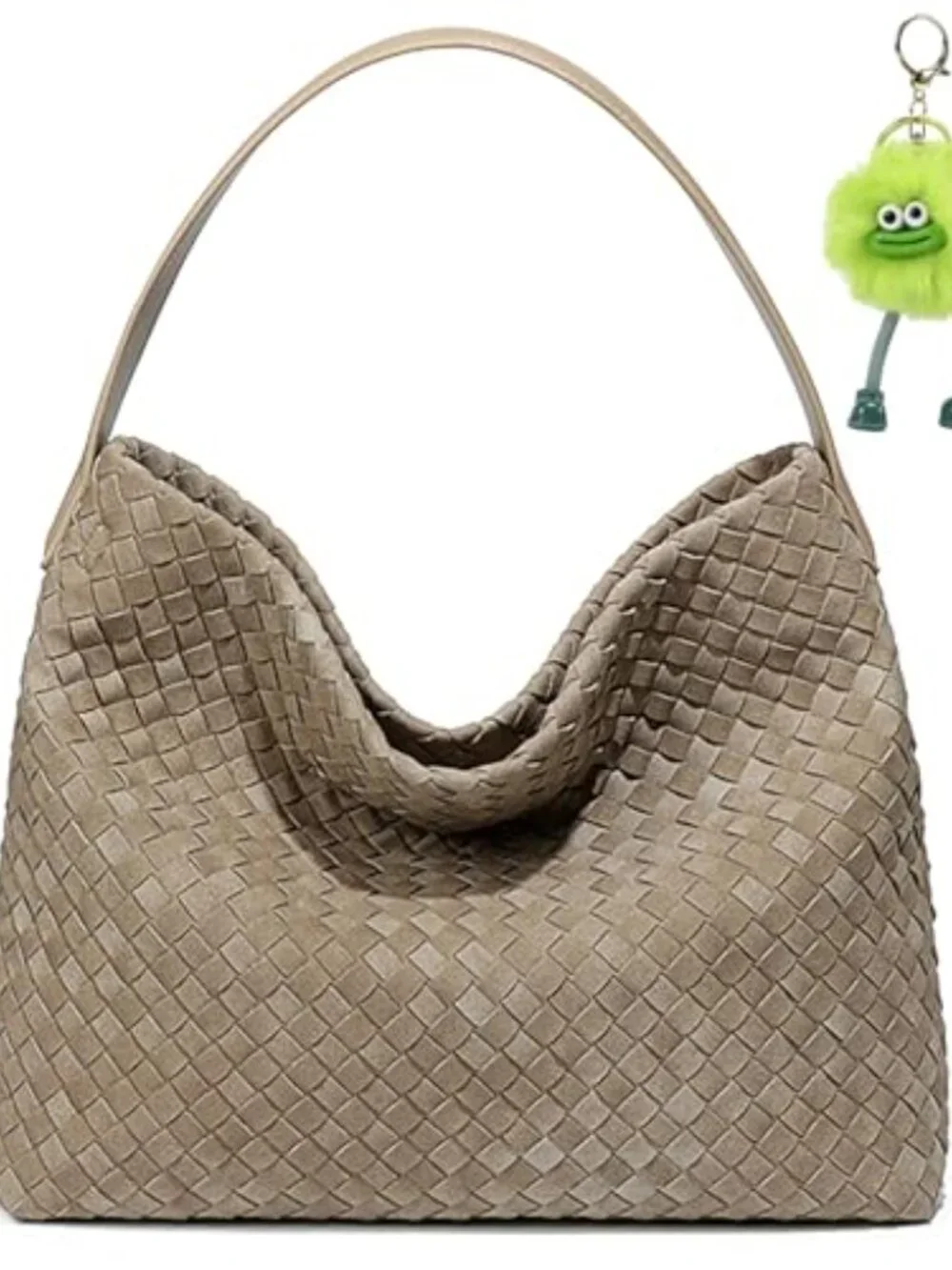 Woven Suede Hobo Bag with Detachable Strap, Slouchy Shoulder Crossbody Bag for